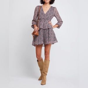 Anthropologie Mauve Floral V-Neck Tiered Mini Dress